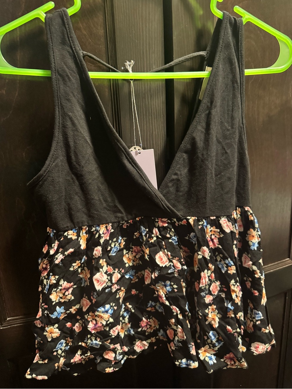 Floral Print Black Peplum Tank Top